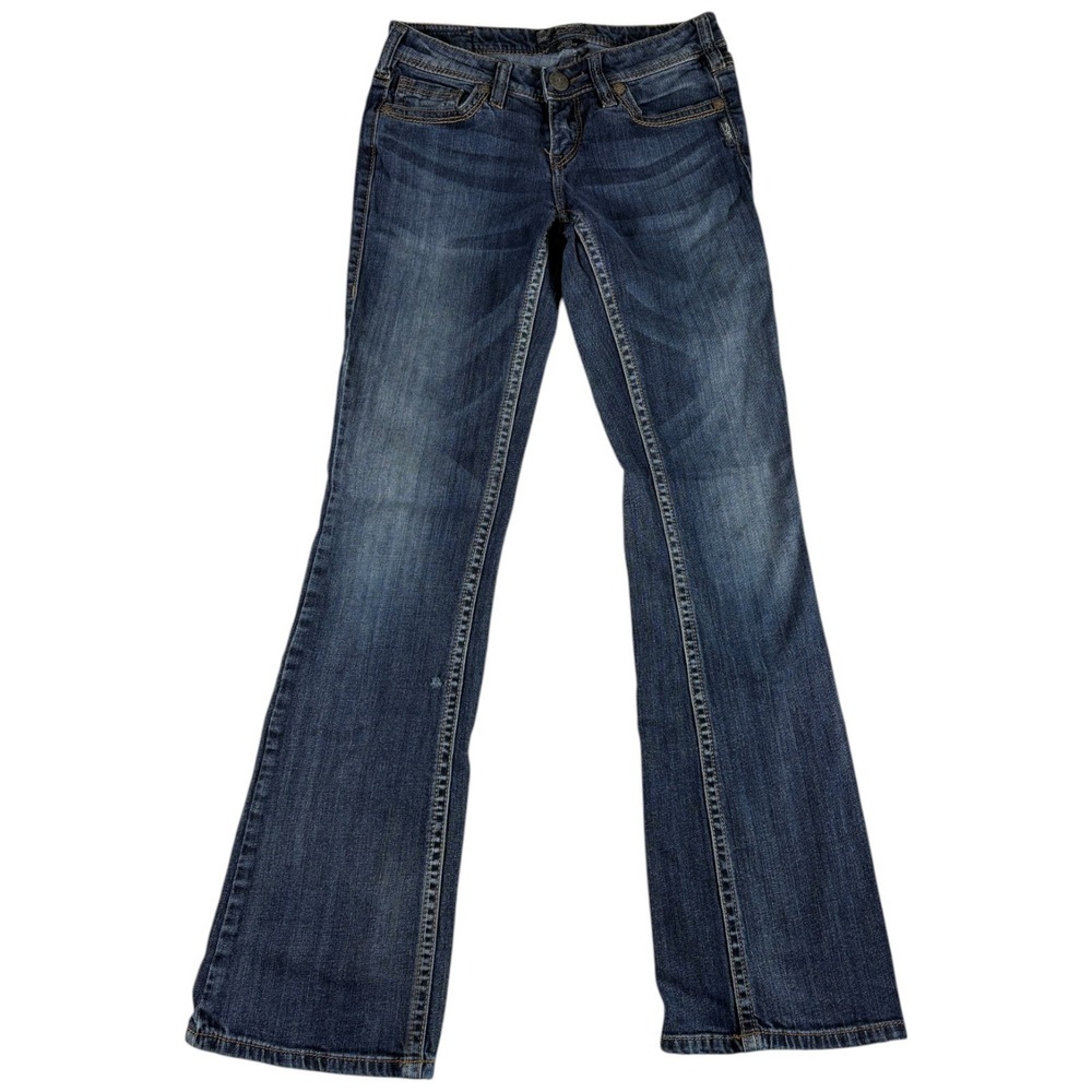 Silver Co Aiko Bootcut Jeans Womens 27x33 Blue Whiskering Denim Stretch Low Rise